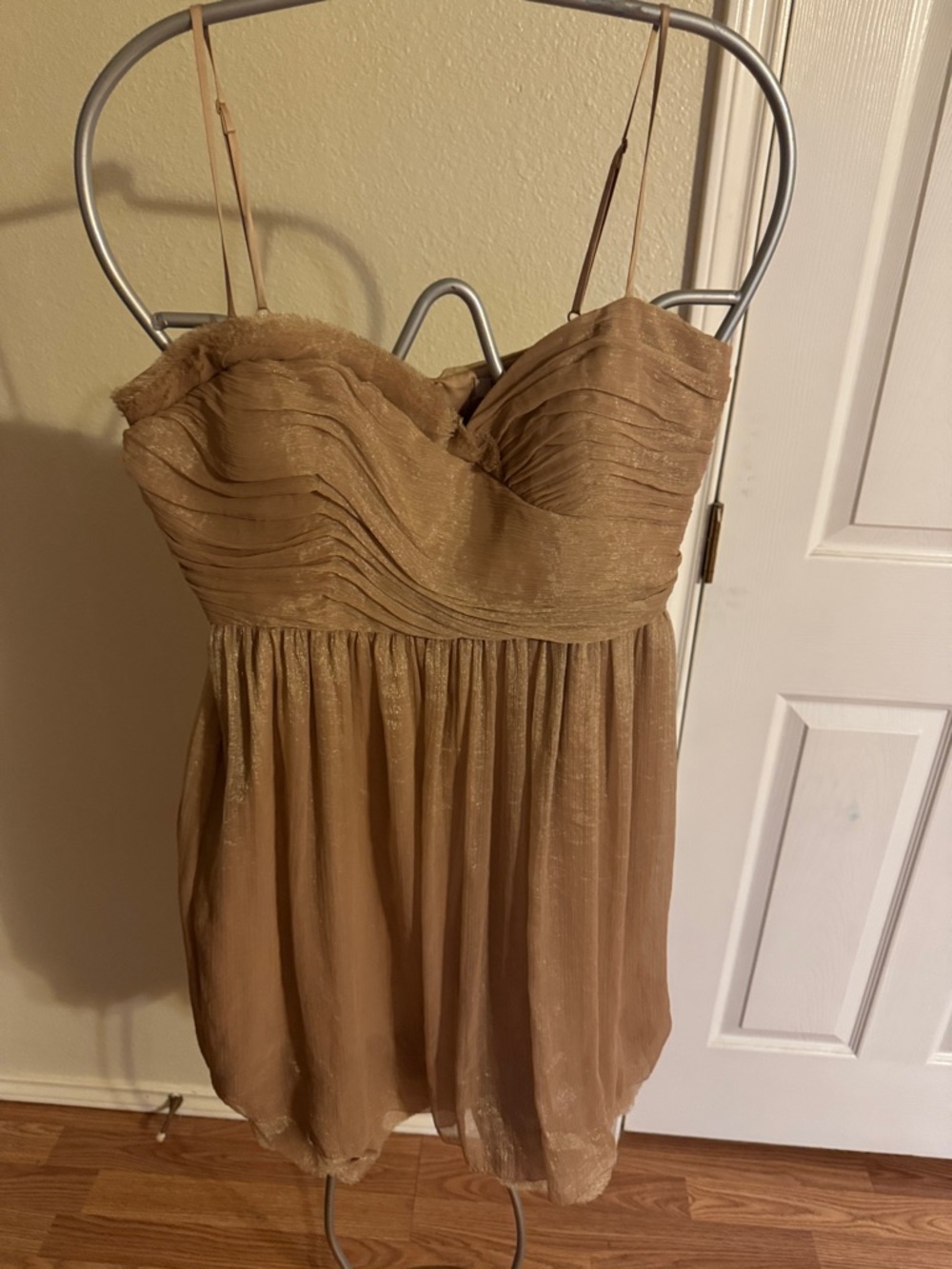 BCBGeneration Shimmery Gold Spaghetti-Strap Mini Dress